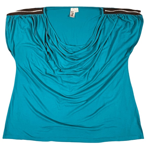 L8ter plus size 2x lighter blue with zipper accents on short sleeves scoop neck - Picture 1 of 8